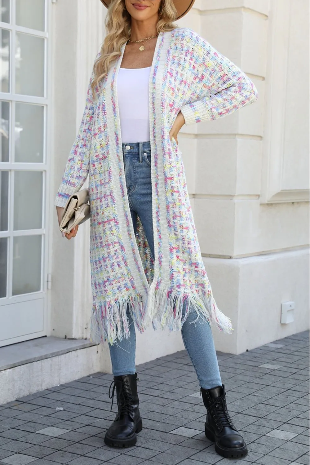 🌈 Angel Wings Full Size Multicolored Open Front Fringe Hem Cardigan 🌈