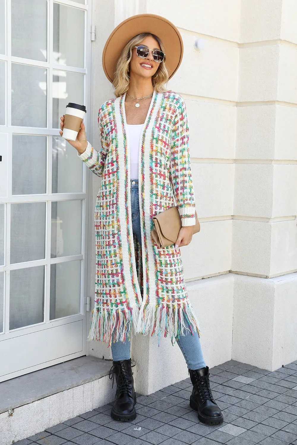 🌈 Angel Wings Full Size Multicolored Open Front Fringe Hem Cardigan 🌈