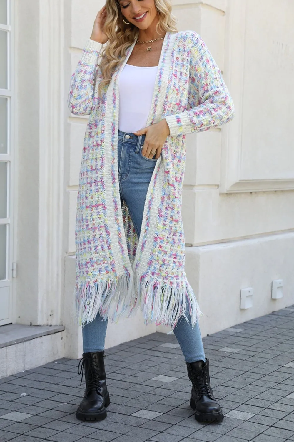 🌈 Angel Wings Full Size Multicolored Open Front Fringe Hem Cardigan 🌈