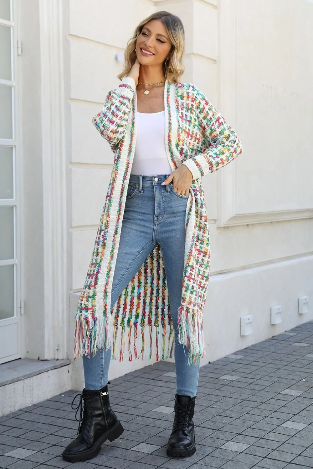 🌈 Angel Wings Full Size Multicolored Open Front Fringe Hem Cardigan 🌈