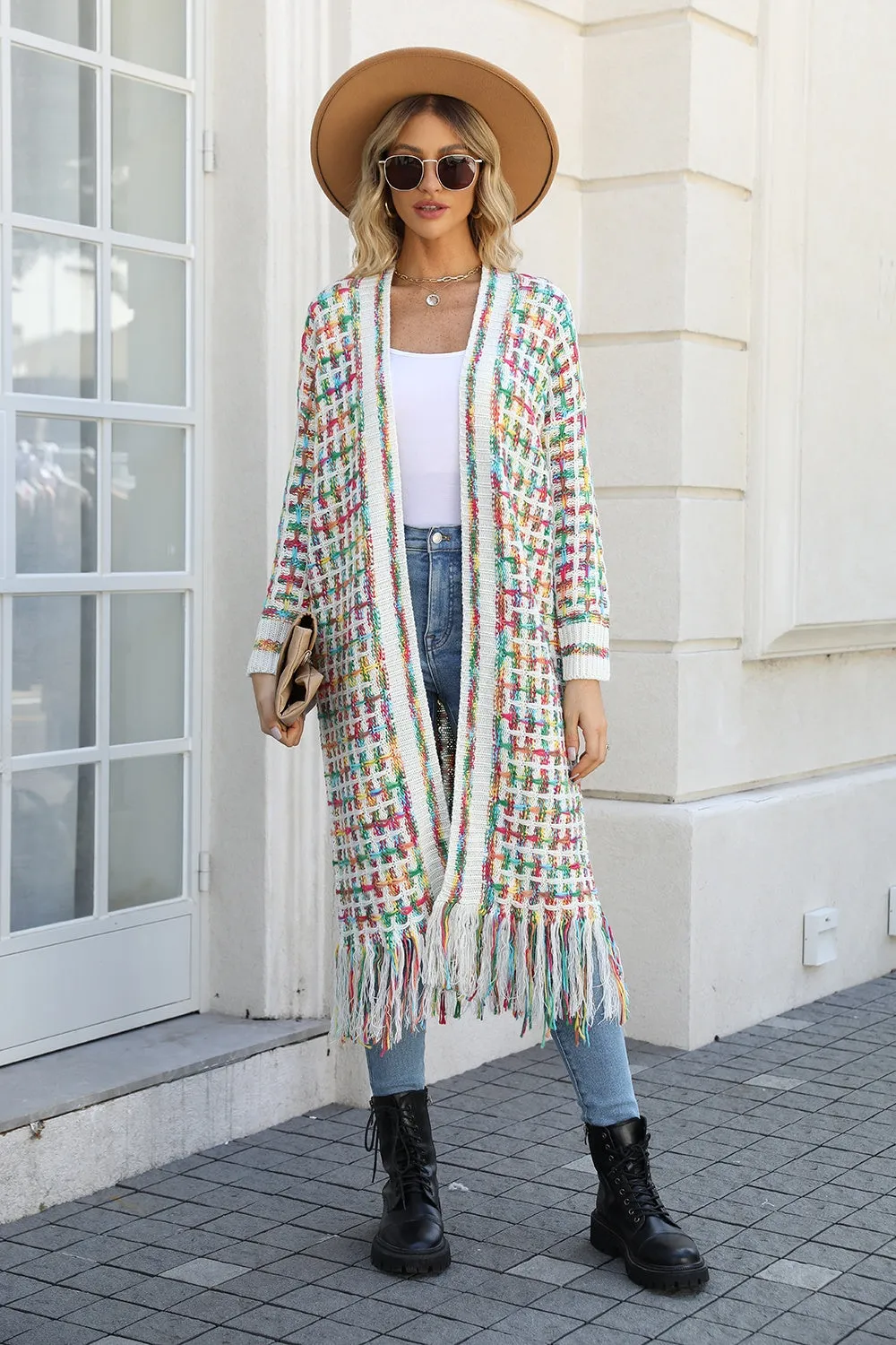 🌈 Angel Wings Full Size Multicolored Open Front Fringe Hem Cardigan 🌈