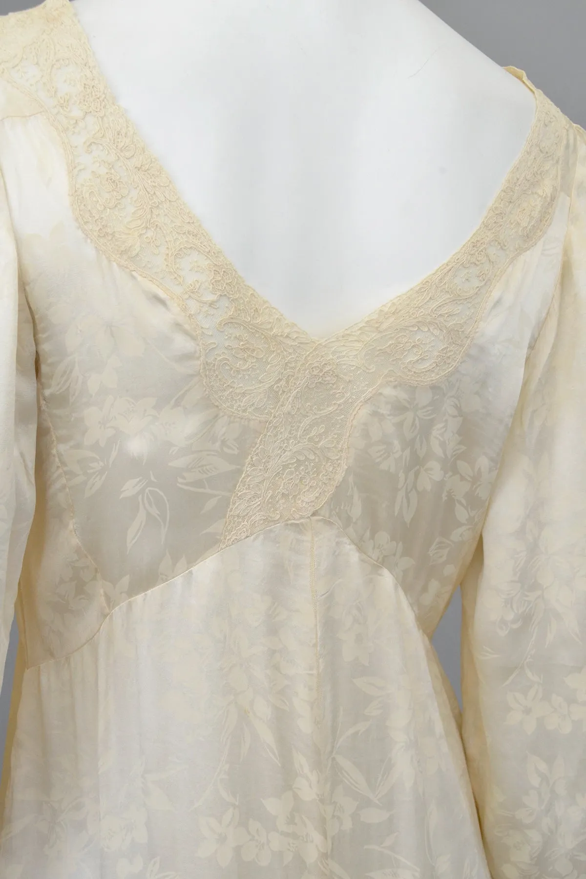 1930s cream jacquard poet sleeve night gown dress, TLC