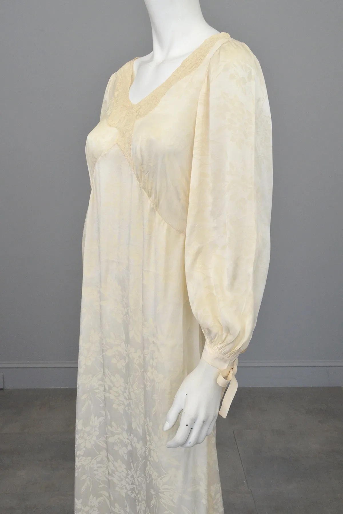 1930s cream jacquard poet sleeve night gown dress, TLC