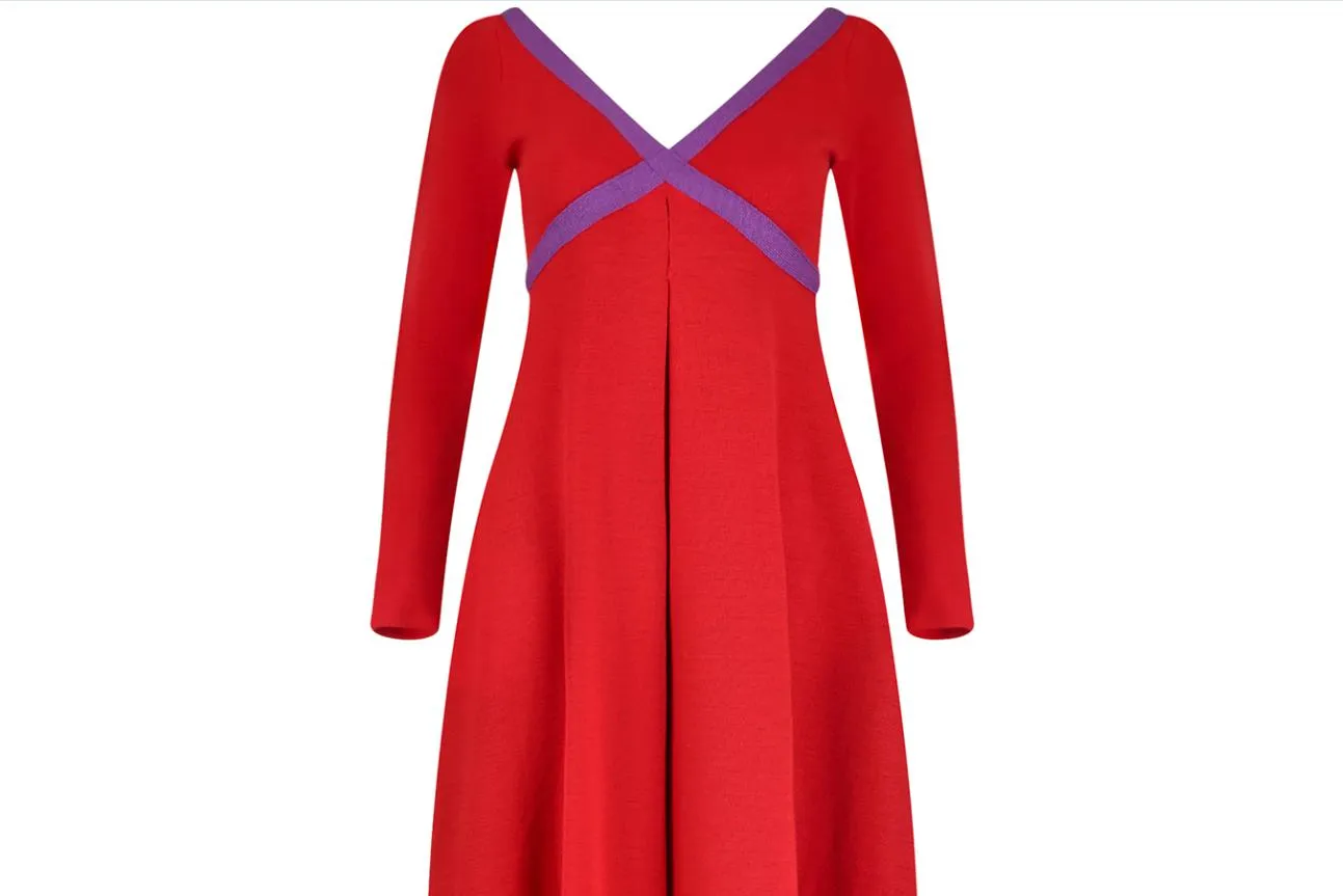 1969 Rudi Gernreich Red and Purple Wool Maxi Dress