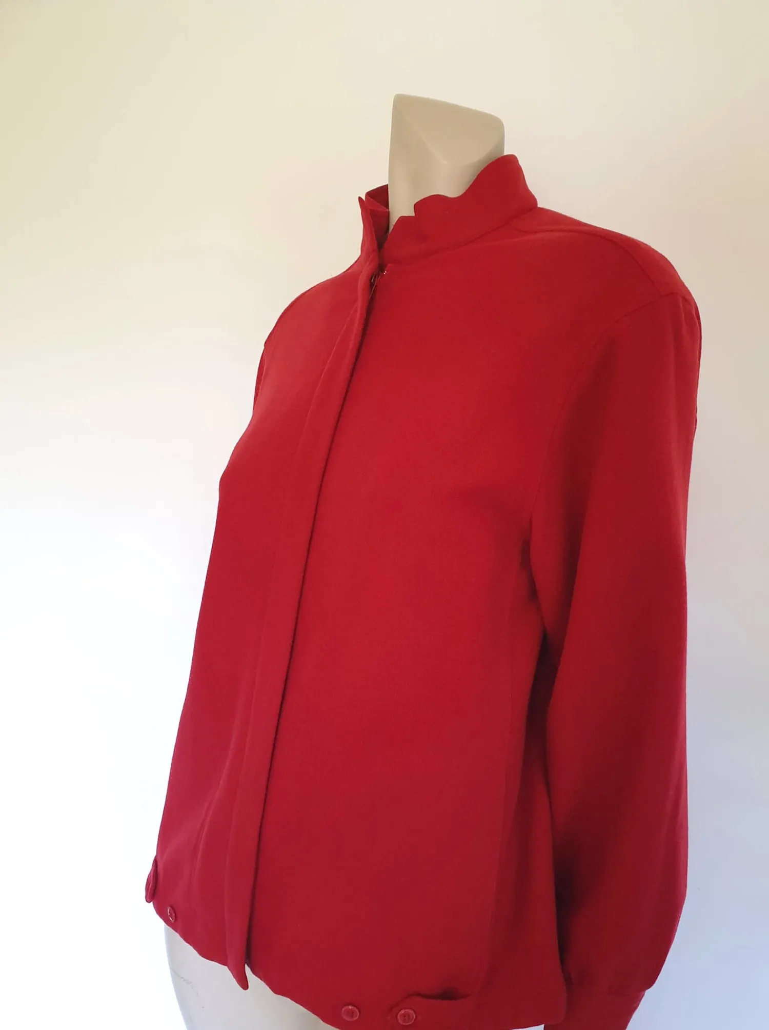 1970s Red Wool Jacket With Mandarin Collar - M