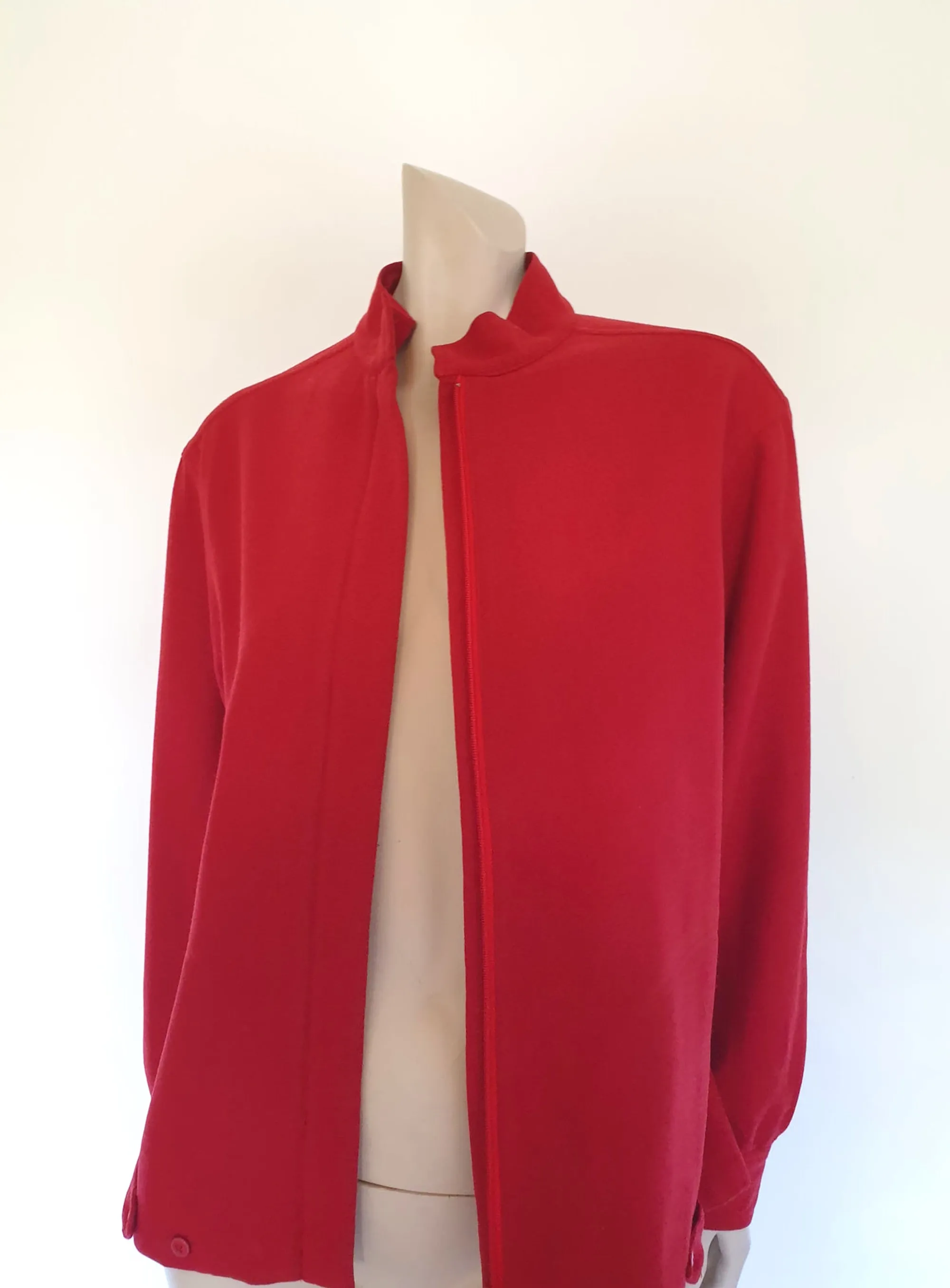 1970s Red Wool Jacket With Mandarin Collar - M