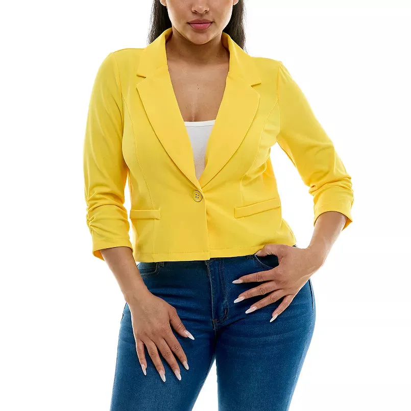 3Q Sleeve Crop Blazer Bright Yellow - Nina Leonard