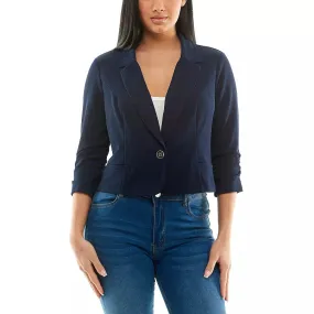 3Q Sleeve Crop Blazer Navy - Nina Leonard