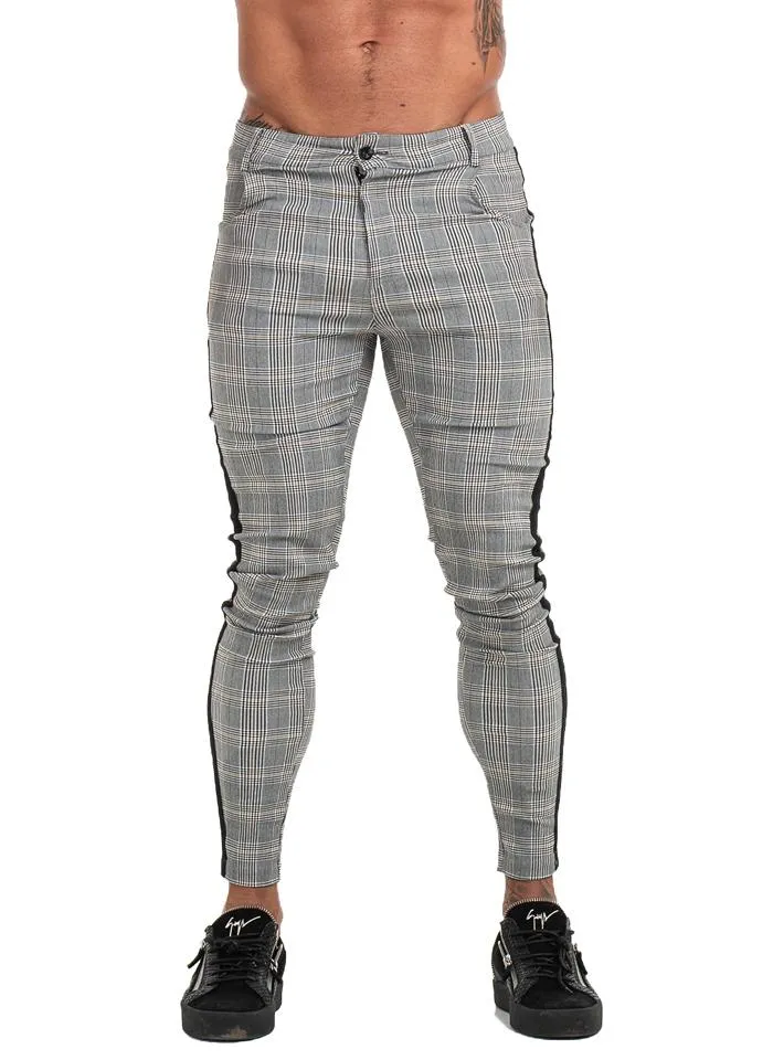 7359 Plaid Pattern Side Stripe Skinny Chinos