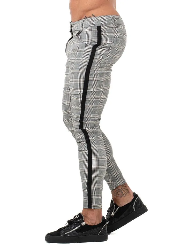 7359 Plaid Pattern Side Stripe Skinny Chinos