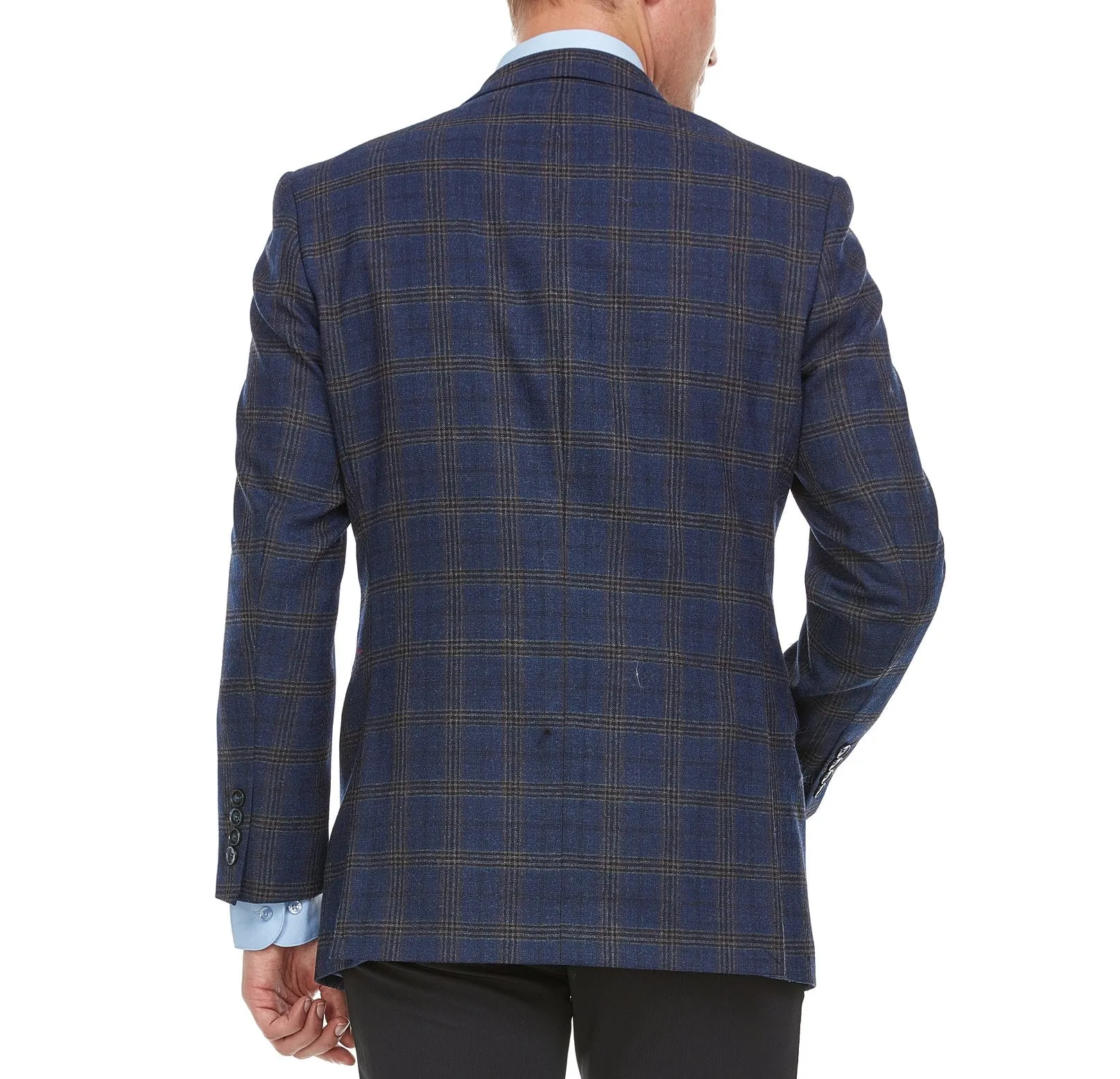 Adam Baker Men's Single Breasted 100% Wool Ultra Slim Fit Blazer/Sport Coat - Navy Heather Plaid