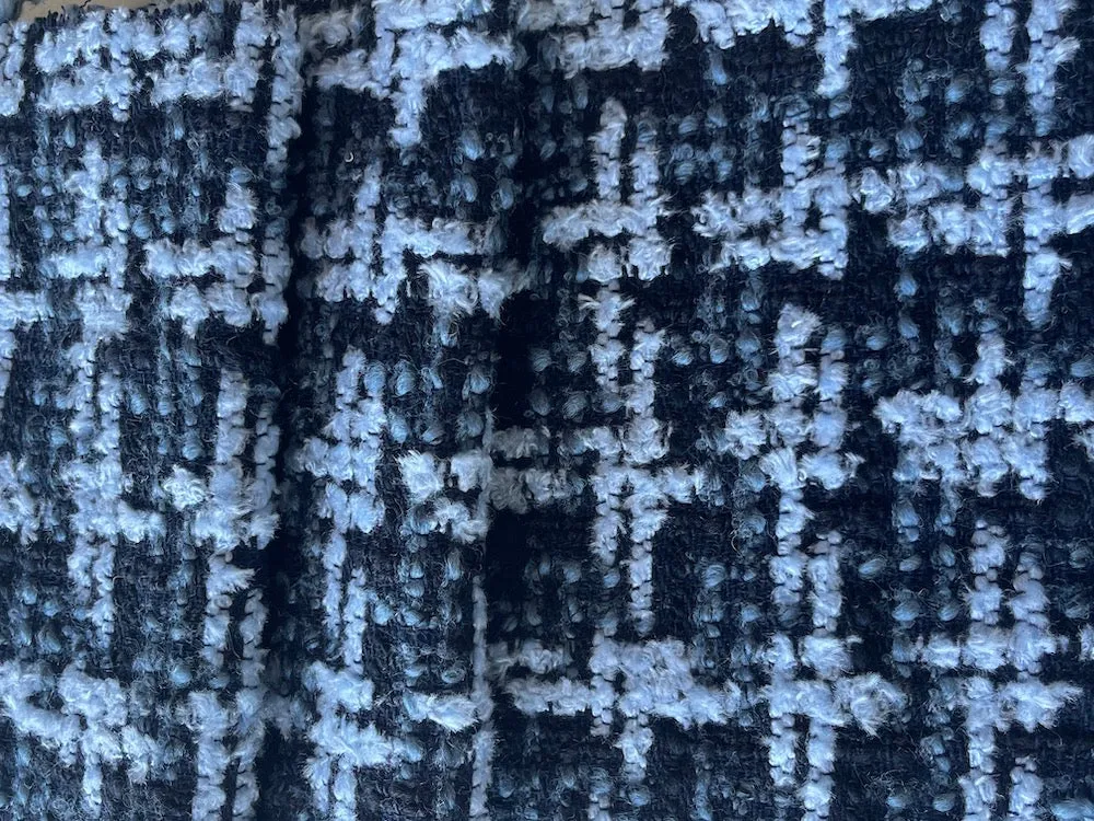 Baby Blue & Black Houndstooth Wool Blend Bouclé (Made in Italy)