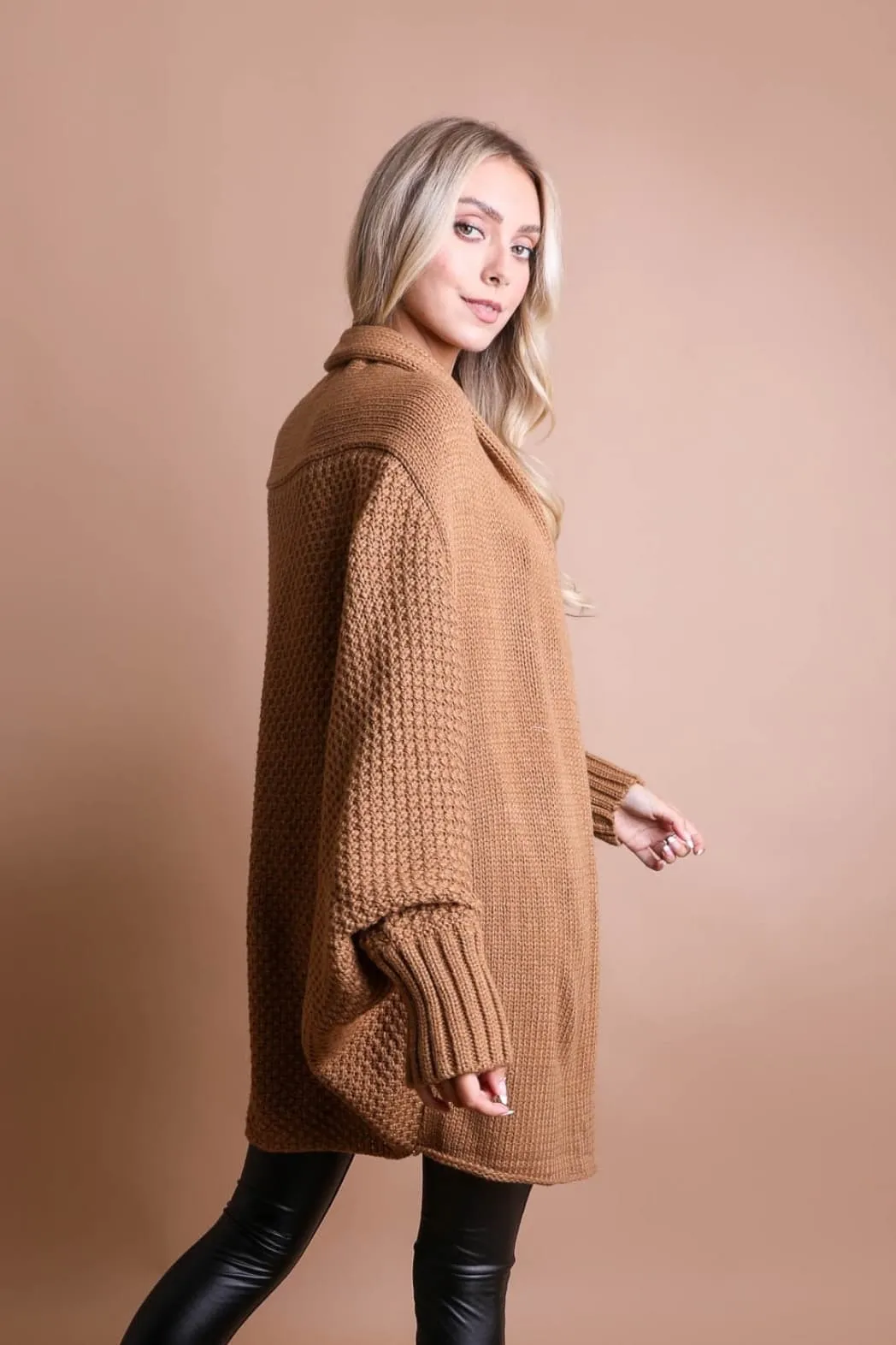 Bat Sleeve Knit Cardigan (Camel)