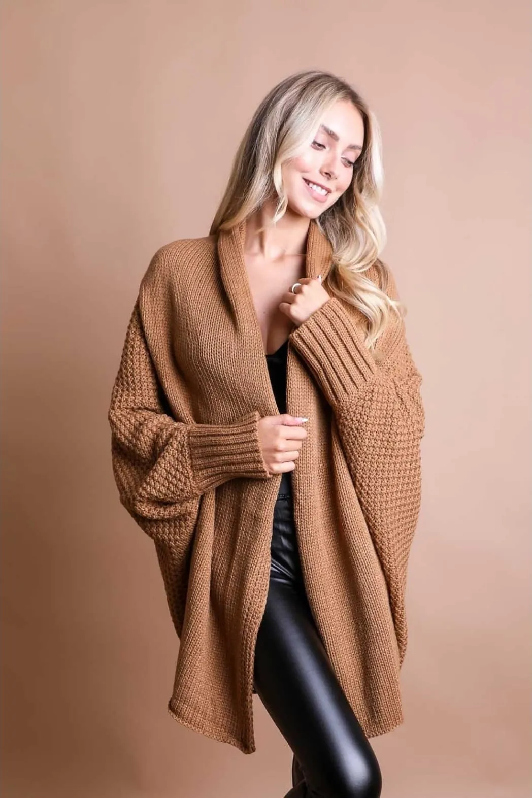 Bat Sleeve Knit Cardigan (Camel)