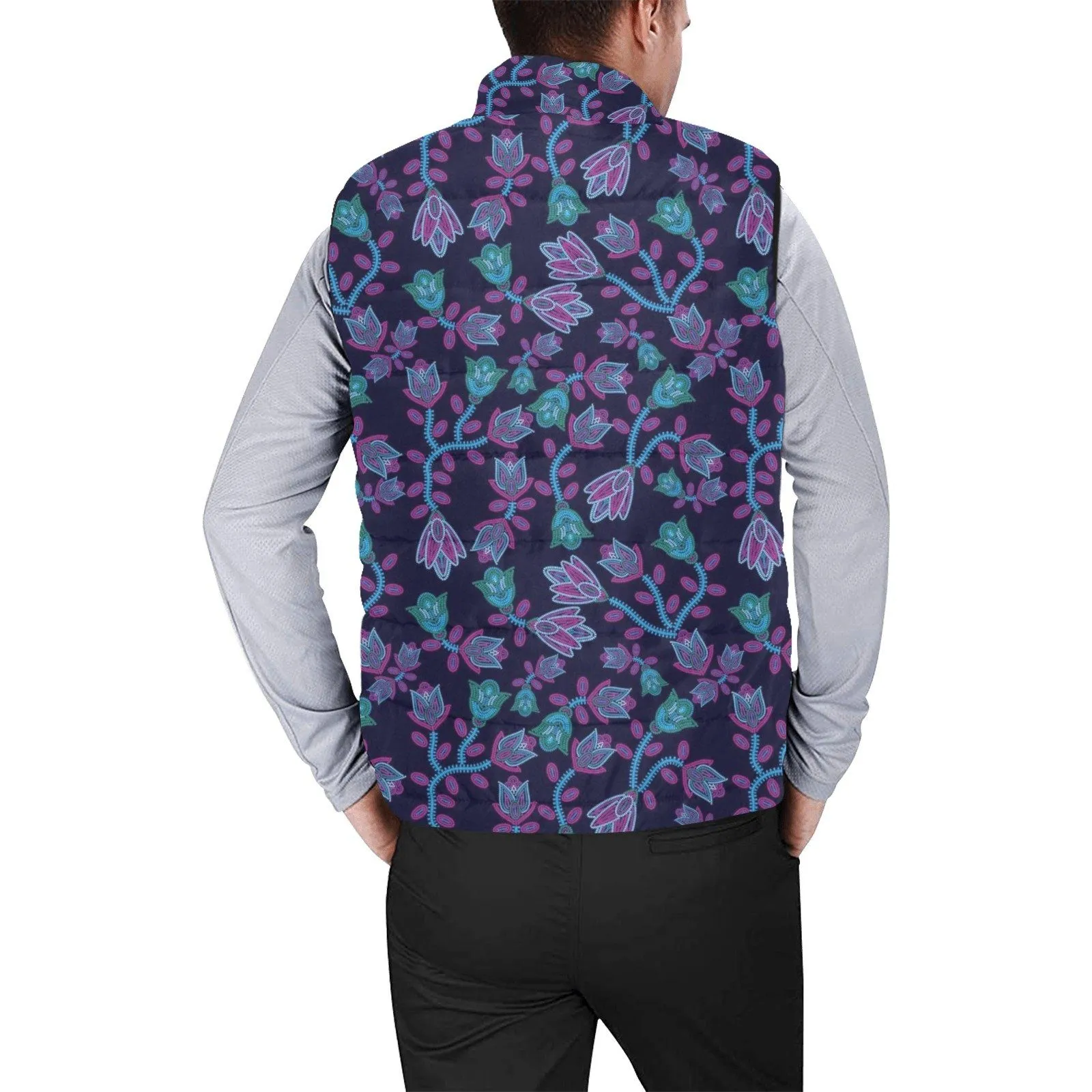 Beaded Blue Nouveau Men's Padded Vest Jacket