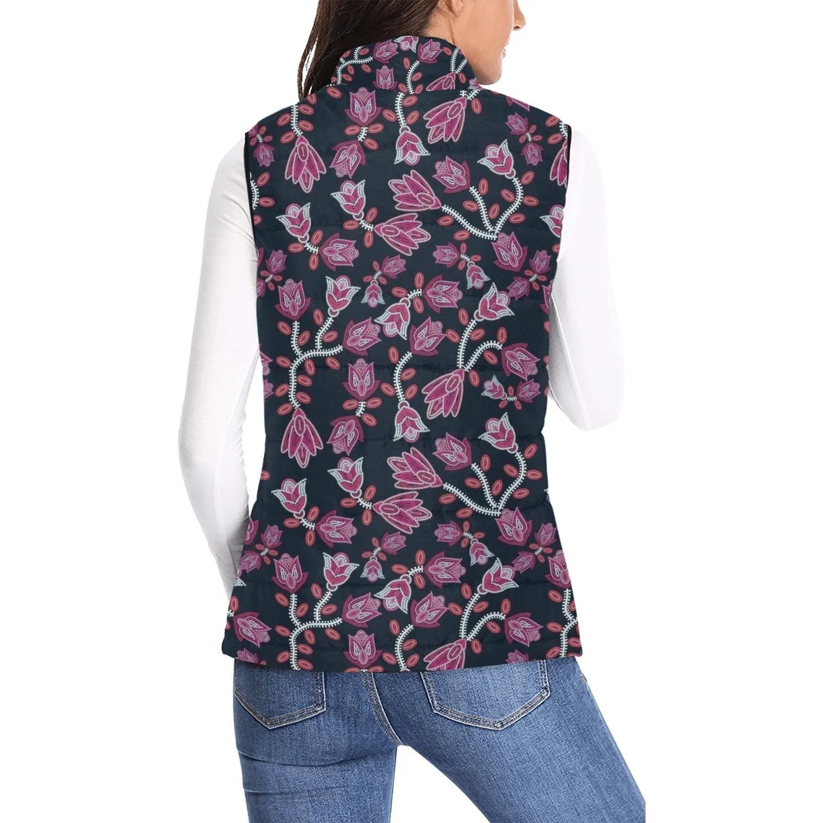 Beaded Pink Women's Padded Vest Jacket