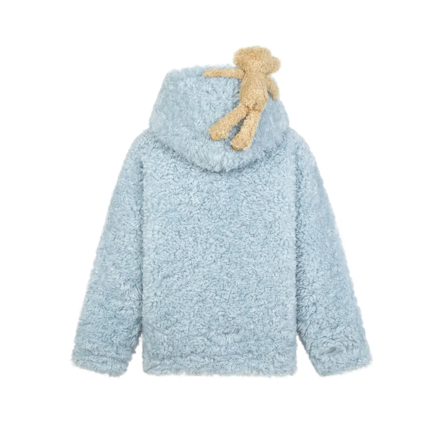 Bear Fuzzy Hoodie Coat in Blue