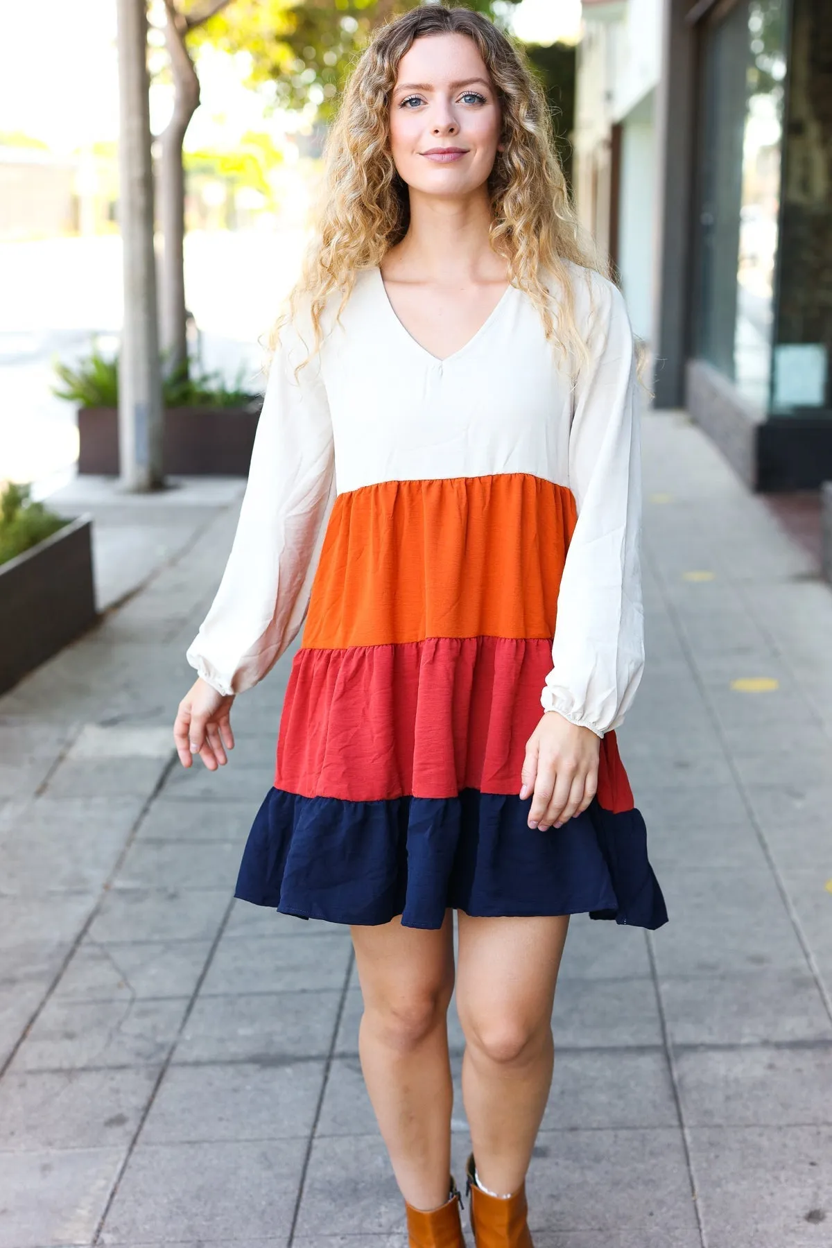 Beautiful You Orange & Multicolor Tiered Babydoll Dress