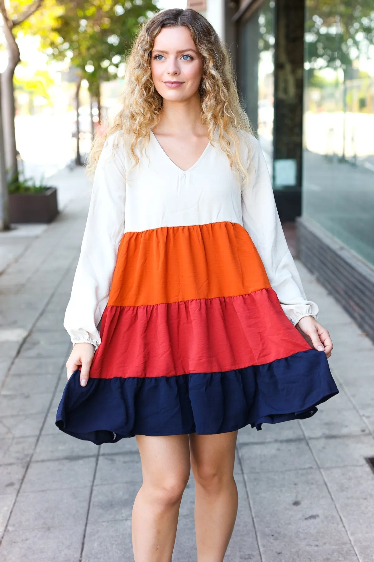 Beautiful You Orange & Multicolor Tiered Babydoll Dress