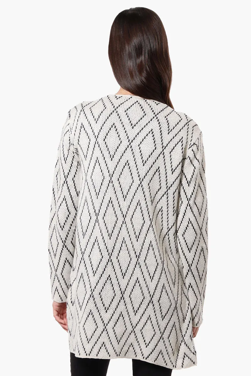 Beechers Brook Open Diamond Pattern Cardigan - White