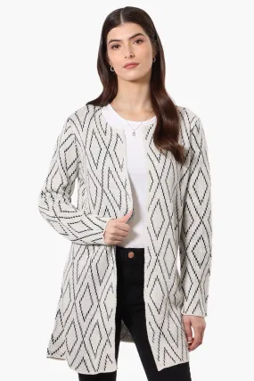 Beechers Brook Open Diamond Pattern Cardigan - White