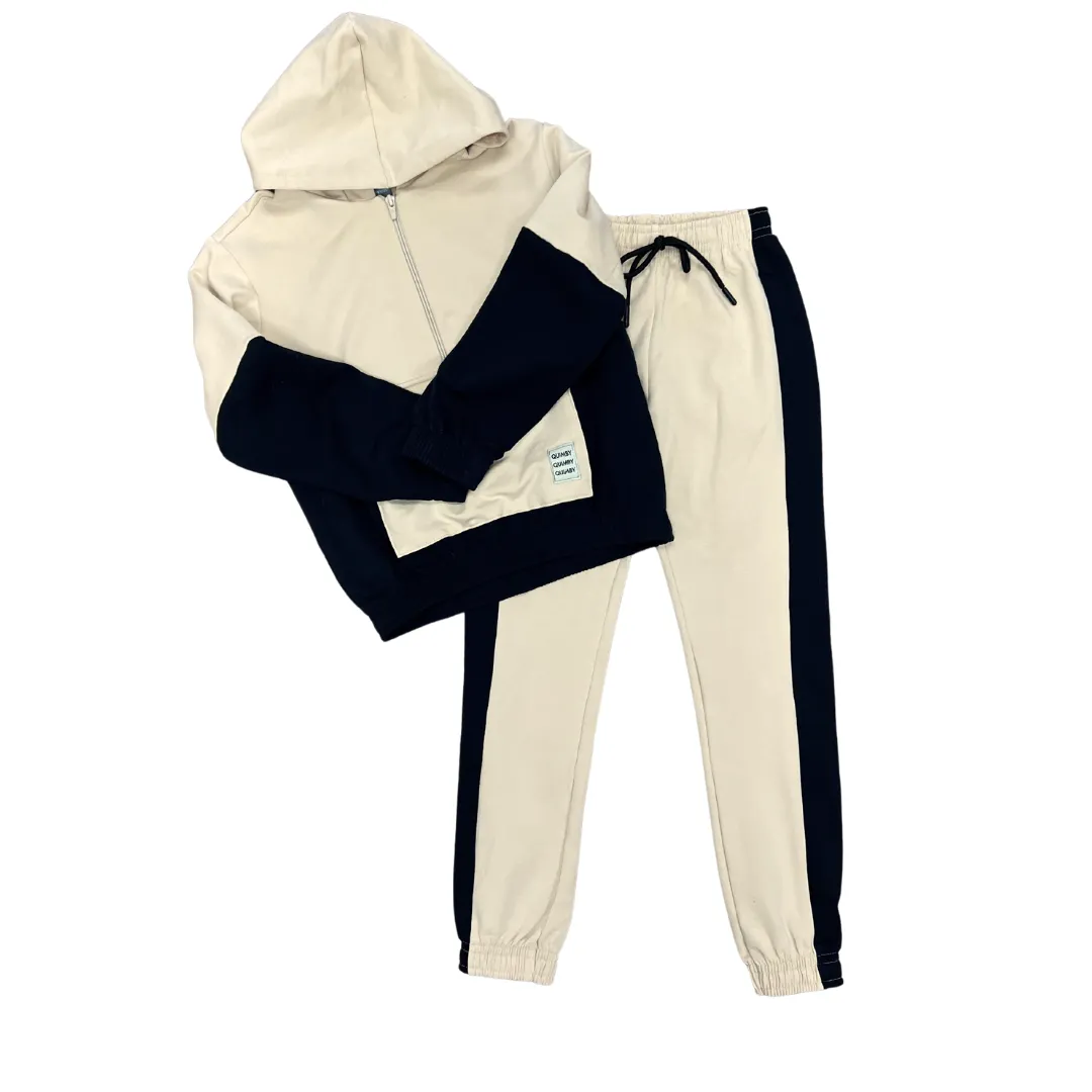 Beige and Black Jacket and Pants Set