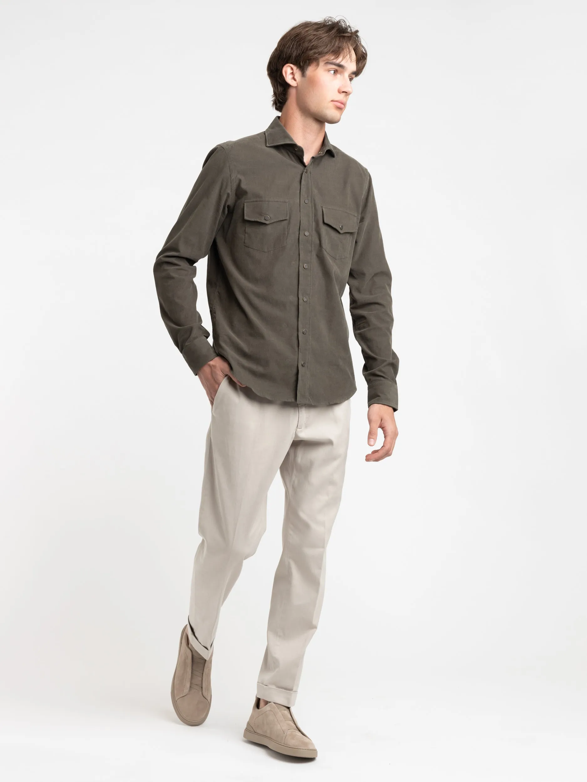 Beige Twill Cotton Blend Chinos