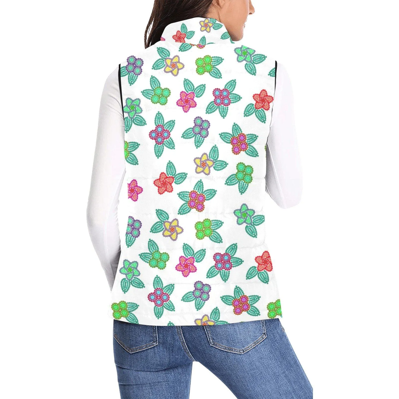 Berry Flowers White Women's Padded Vest Jacket