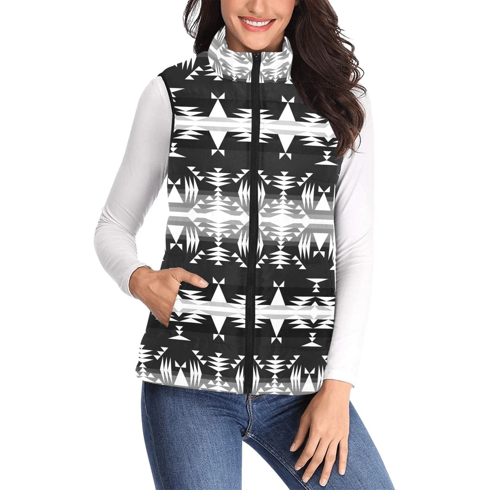 Between the Mountains Black and White Women's Padded Vest Jacket