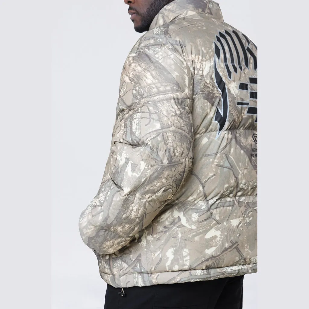 Big and Tall - Printed Puffer Jacket - Khaki Hunting Camo