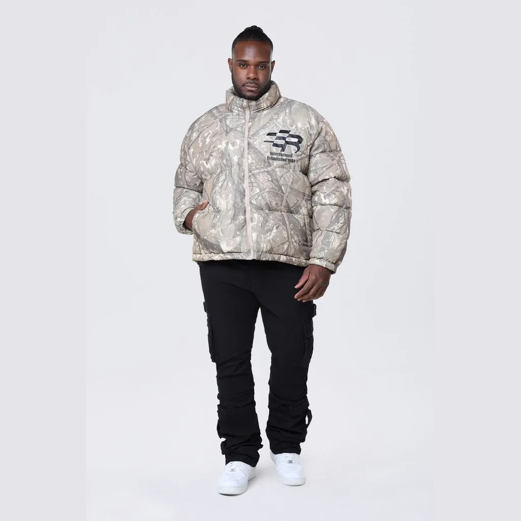 Big and Tall - Printed Puffer Jacket - Khaki Hunting Camo