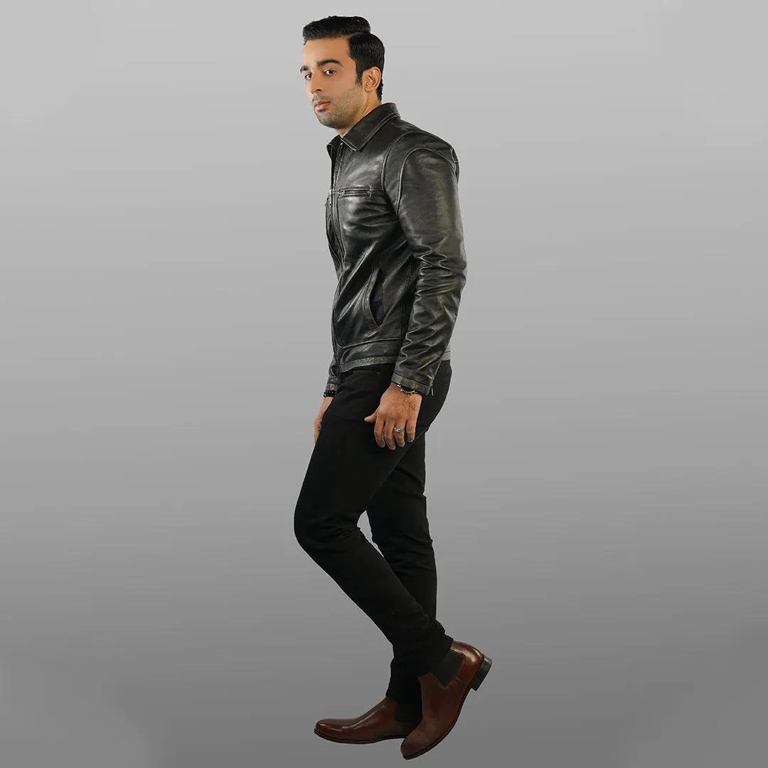 Biker Leather Jacket - Rub-Off Edition | Kaptan