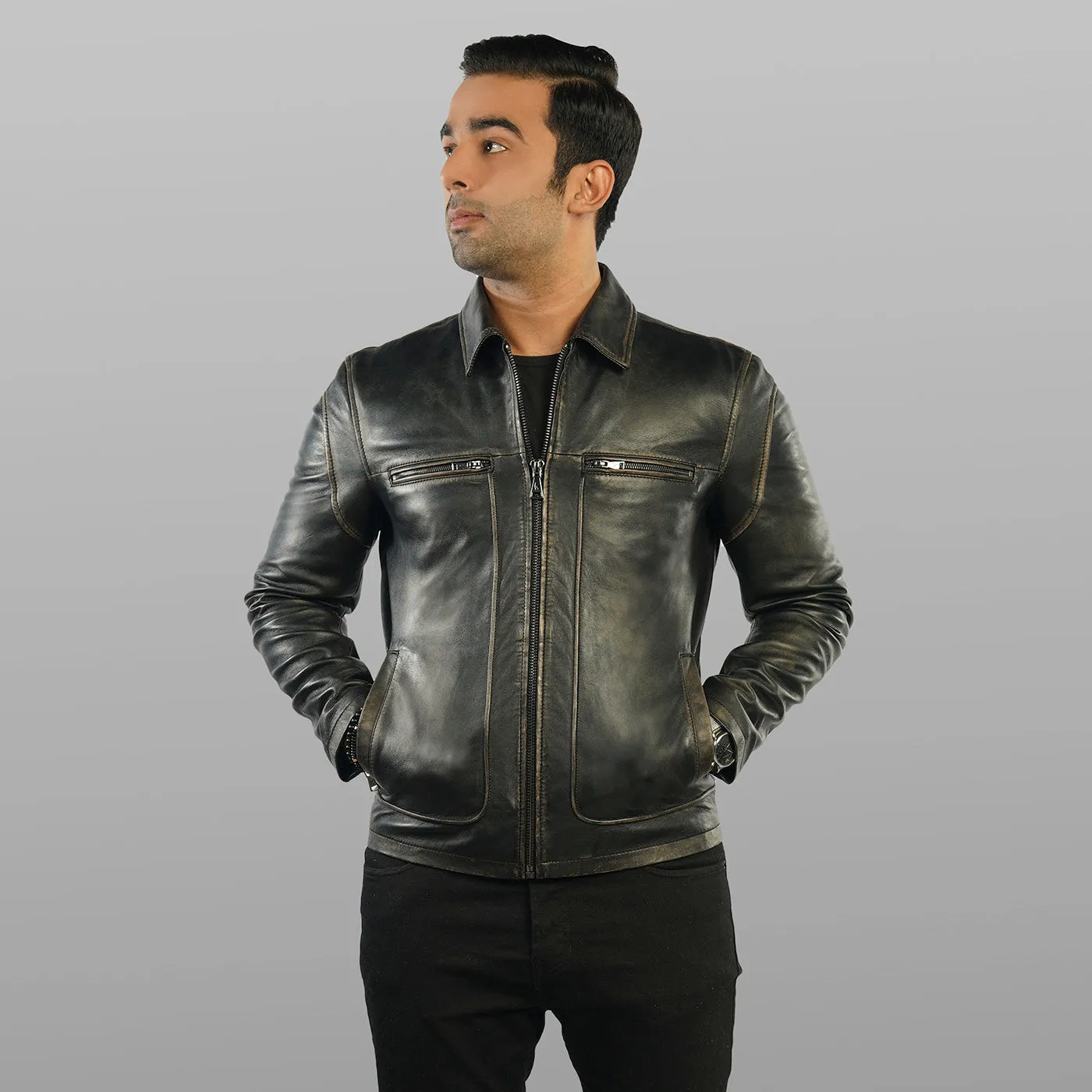 Biker Leather Jacket - Rub-Off Edition | Kaptan