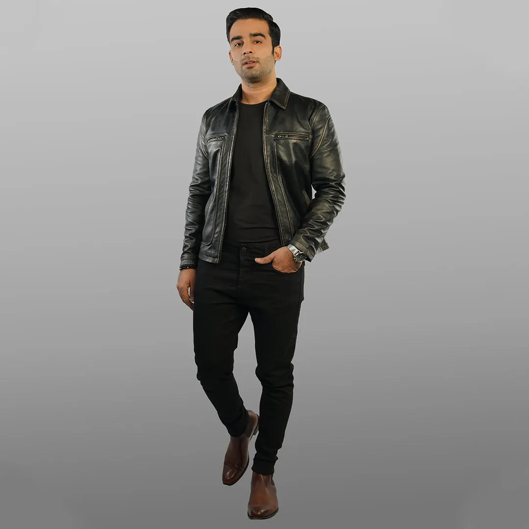 Biker Leather Jacket - Rub-Off Edition | Kaptan