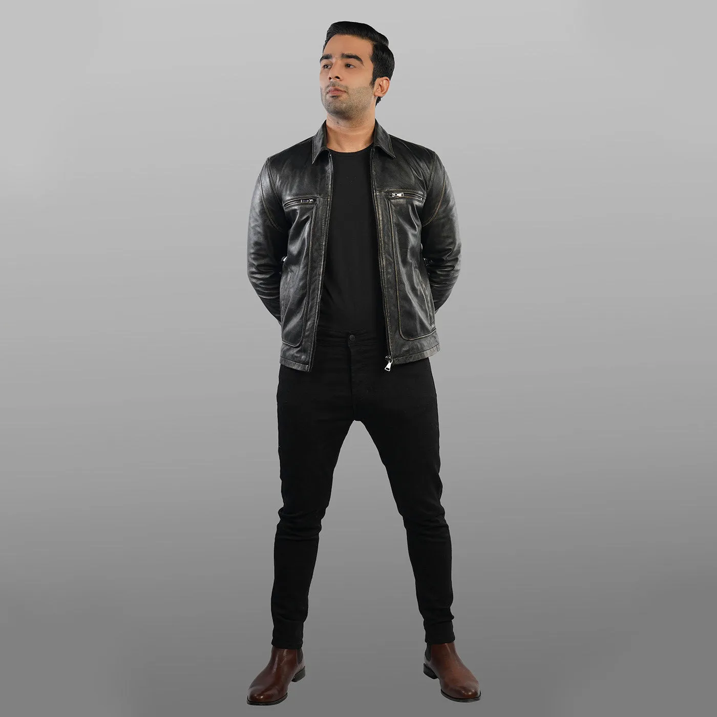 Biker Leather Jacket - Rub-Off Edition | Kaptan