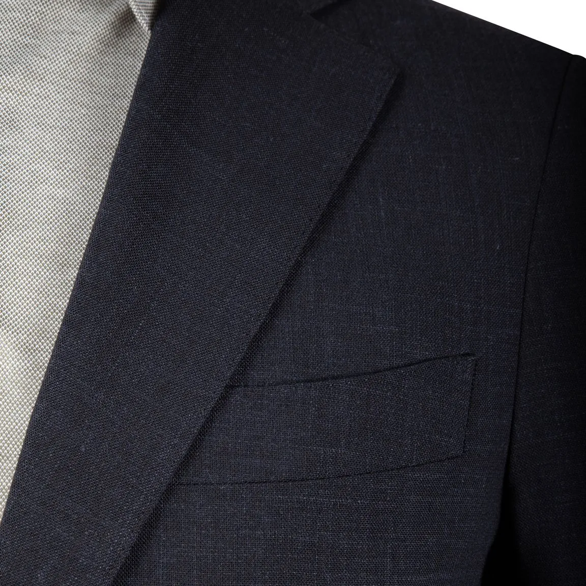 Black Linen Stretch Single-Breasted Blazer