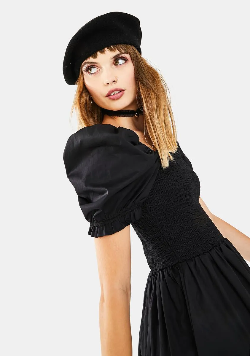 Black Puff Sleeve Babydoll Dress