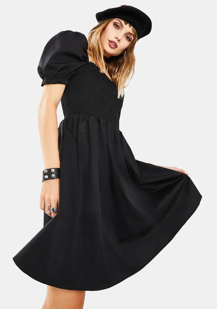 Black Puff Sleeve Babydoll Dress