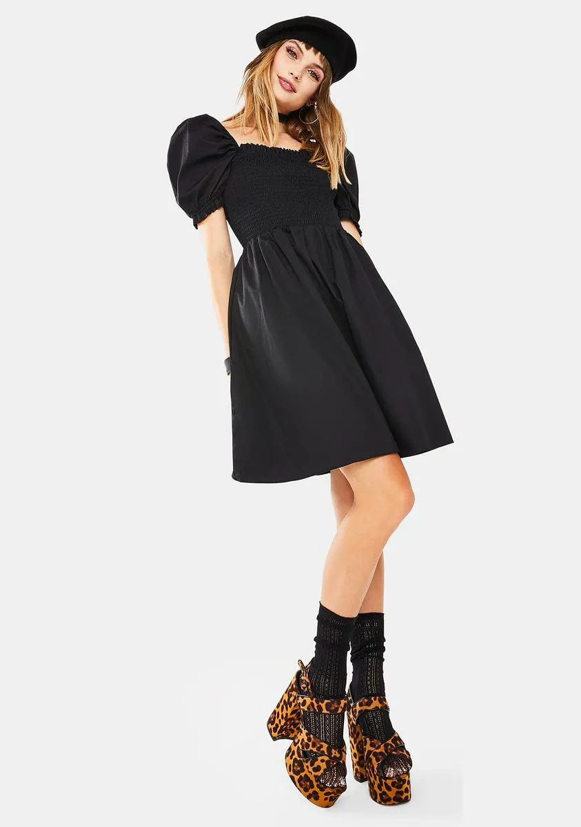 Black Puff Sleeve Babydoll Dress