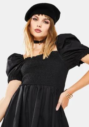 Black Puff Sleeve Babydoll Dress