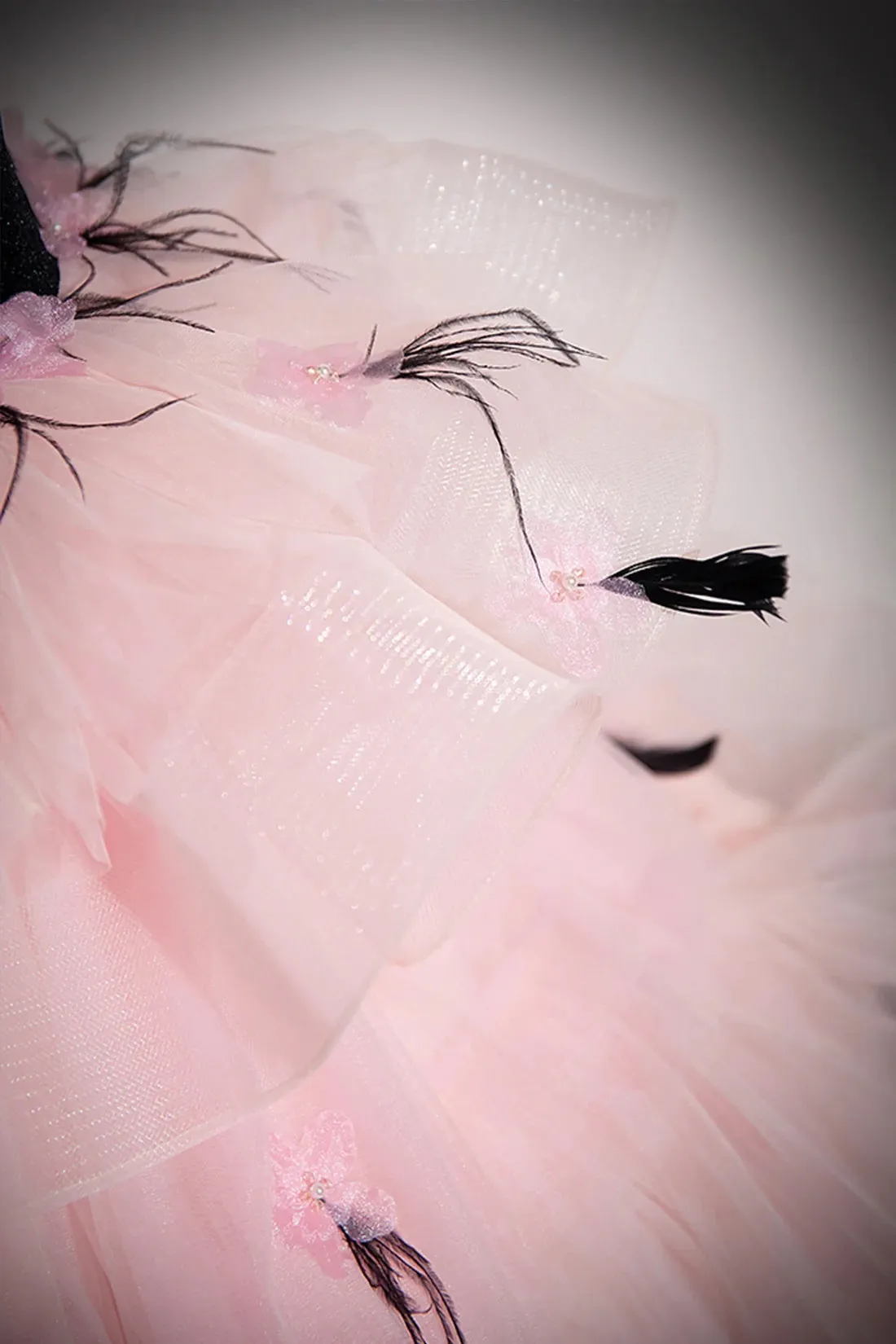 Black Velvet and Pink Tulle Long Prom Gown, Beautiful A-Line Formal Party Gown