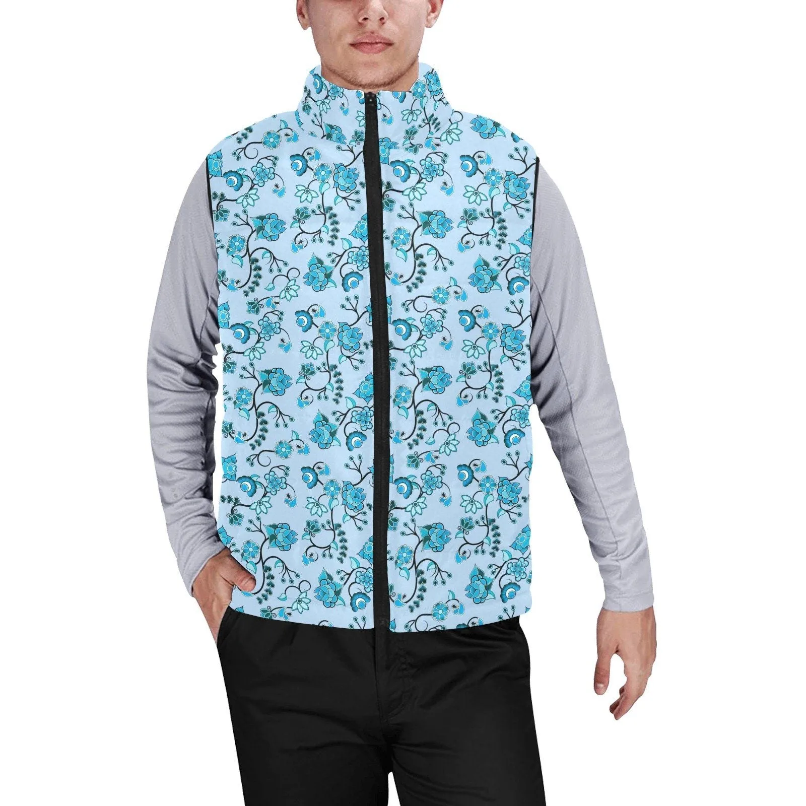 Blue Floral Amour Men's Padded Vest Jacket