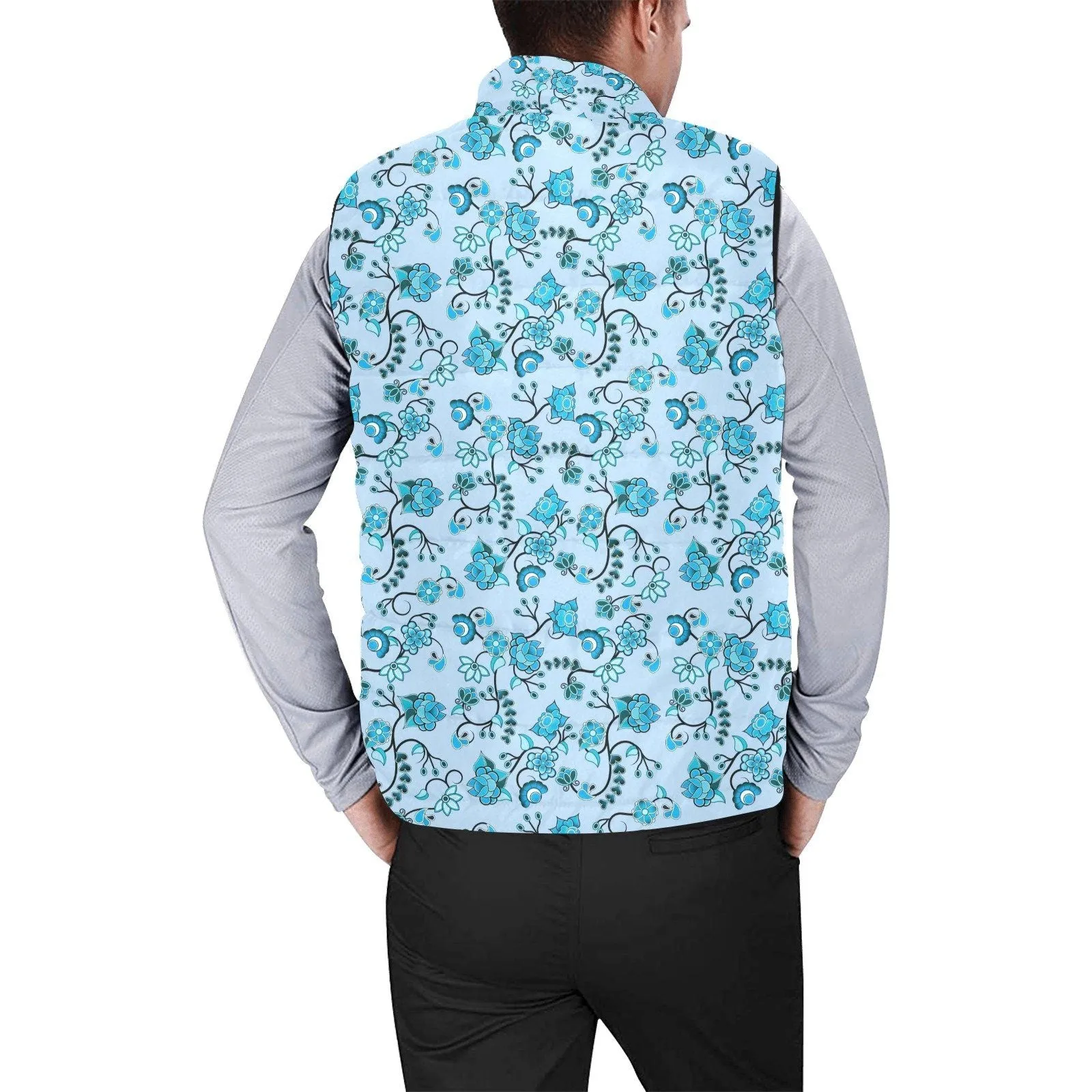 Blue Floral Amour Men's Padded Vest Jacket