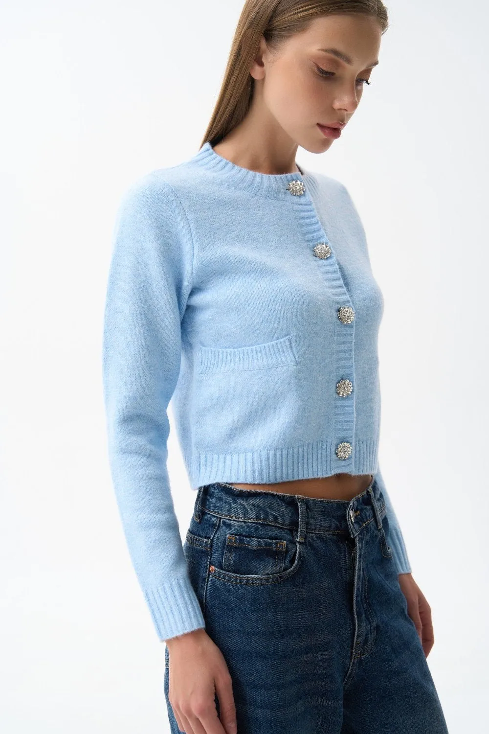 Blue Wool Knit Cardigan