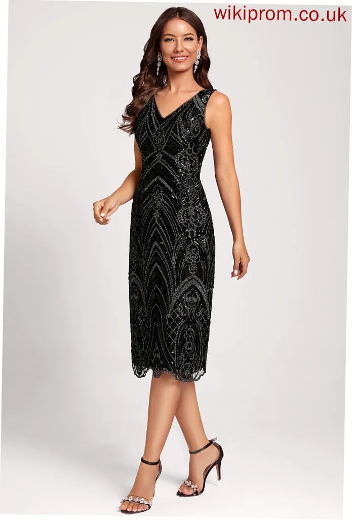 Bodycon Knee-Length V-neck Dress Cocktail Sequined Sophia Club Dresses