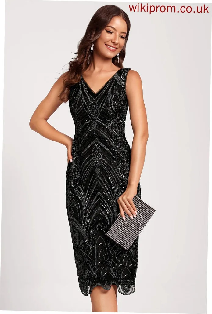 Bodycon Knee-Length V-neck Dress Cocktail Sequined Sophia Club Dresses