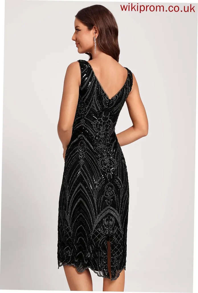 Bodycon Knee-Length V-neck Dress Cocktail Sequined Sophia Club Dresses