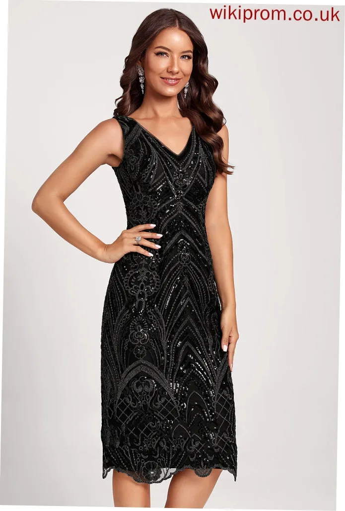 Bodycon Knee-Length V-neck Dress Cocktail Sequined Sophia Club Dresses