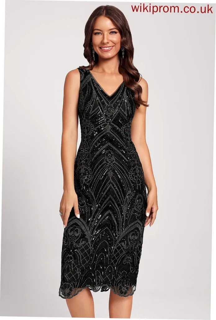 Bodycon Knee-Length V-neck Dress Cocktail Sequined Sophia Club Dresses