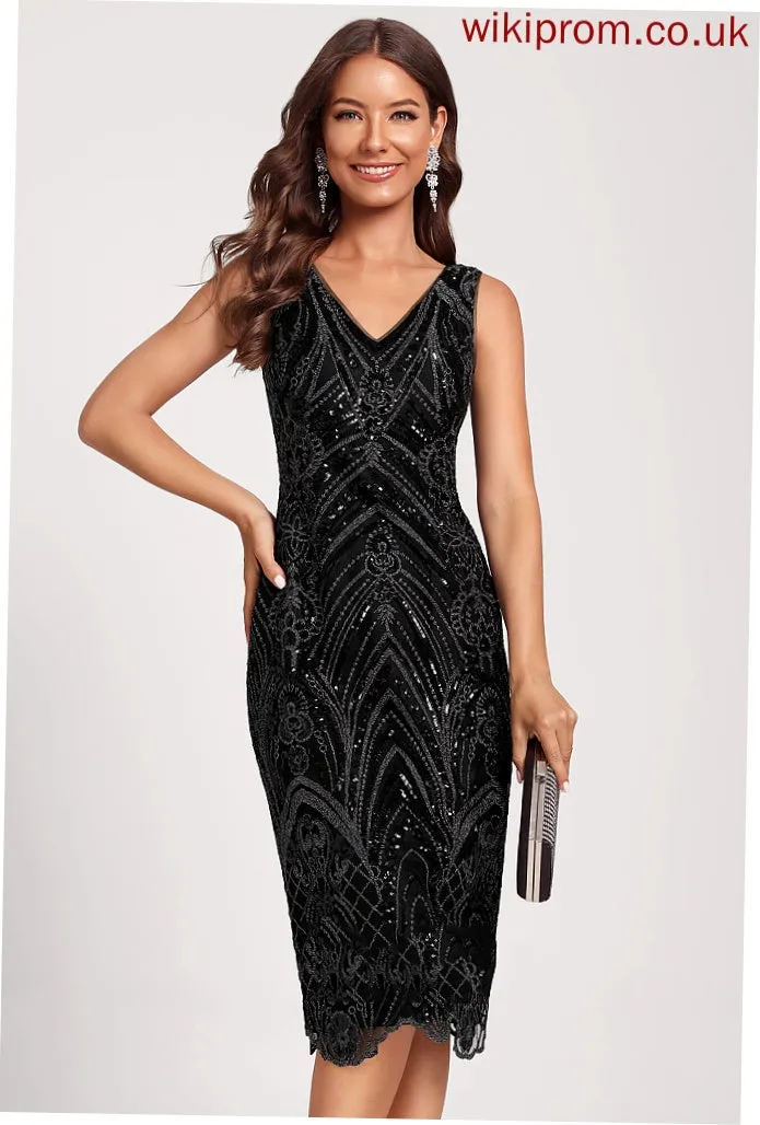 Bodycon Knee-Length V-neck Dress Cocktail Sequined Sophia Club Dresses